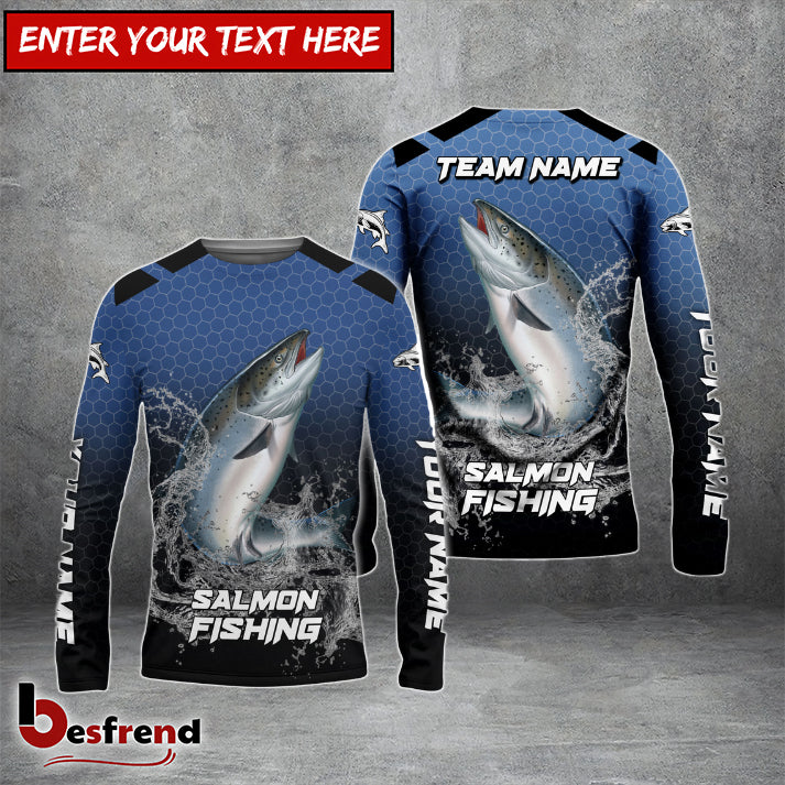 Besfrend Salmon Fishing Navy Hexagon Sport Custom Name  Team Name 3D Shirts