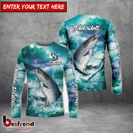 Besfrend Salmon Fishing Teal Thunderstorm Name  Team Name 3D Shirts