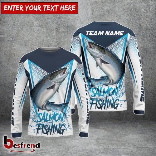 Besfrend Salmon Fishing White Blue Camo Sport Custom Name  Team Name 3D Shirts