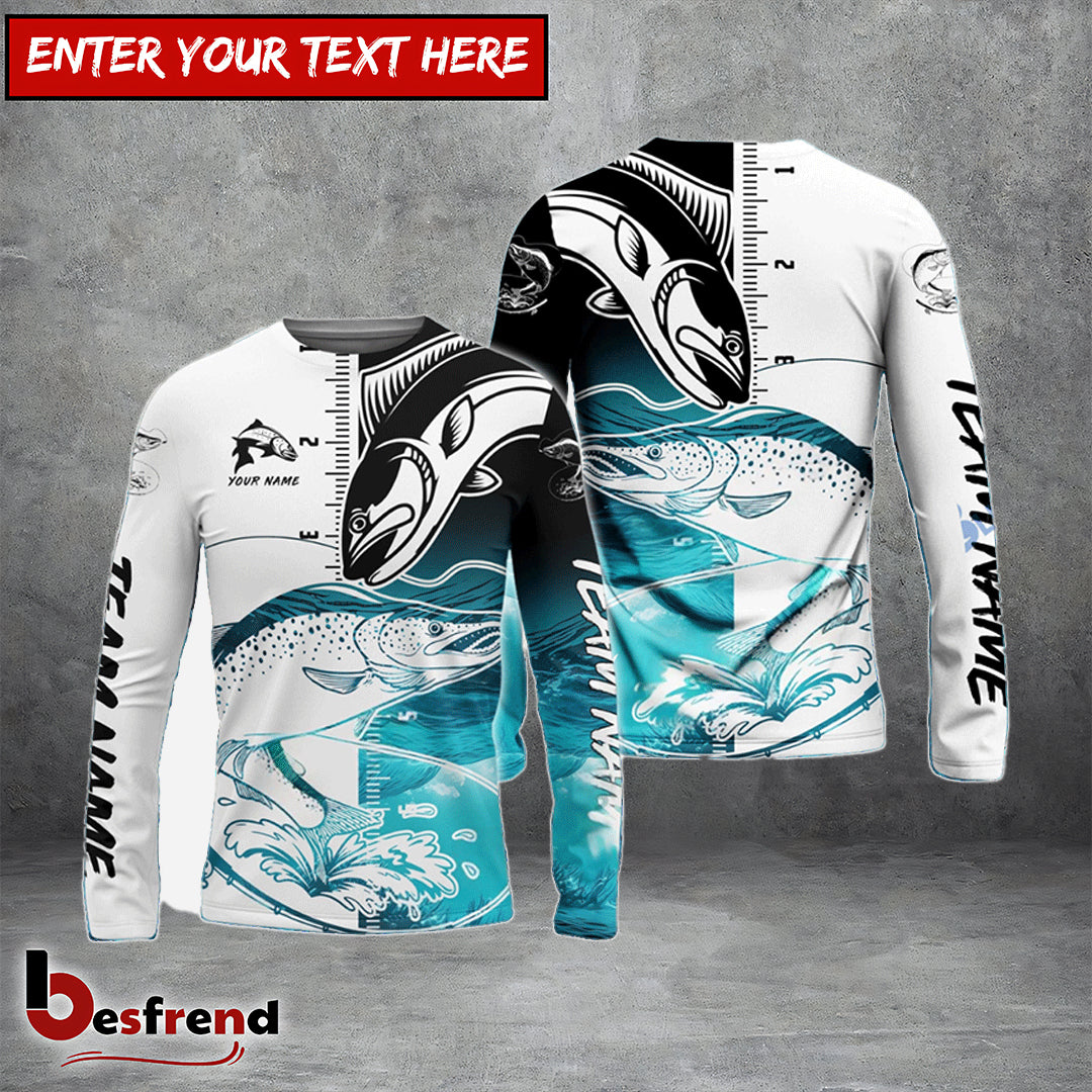 Besfrend Salmon Fishing White Blue Water Custom Name  Team Name 3D Shirts