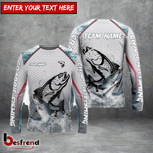 Besfrend Salmon Fishing White Fin Water Silhouette Sport Custom Name  Team Name 3D Shirts