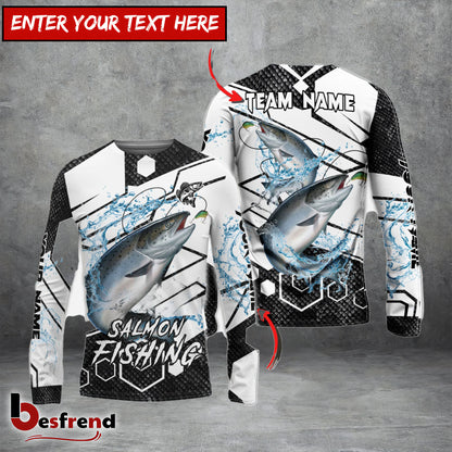 Besfrend Salmon Fishing White Gray Black Hexagon Sport Custom Name  Team Name 3D Shirts
