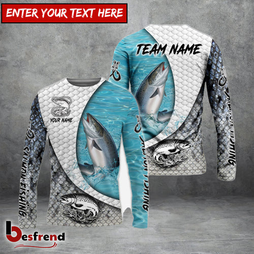 Besfrend Salmon Fishing White Skin Diagonal Custom Name  Team Name 3D Shirts