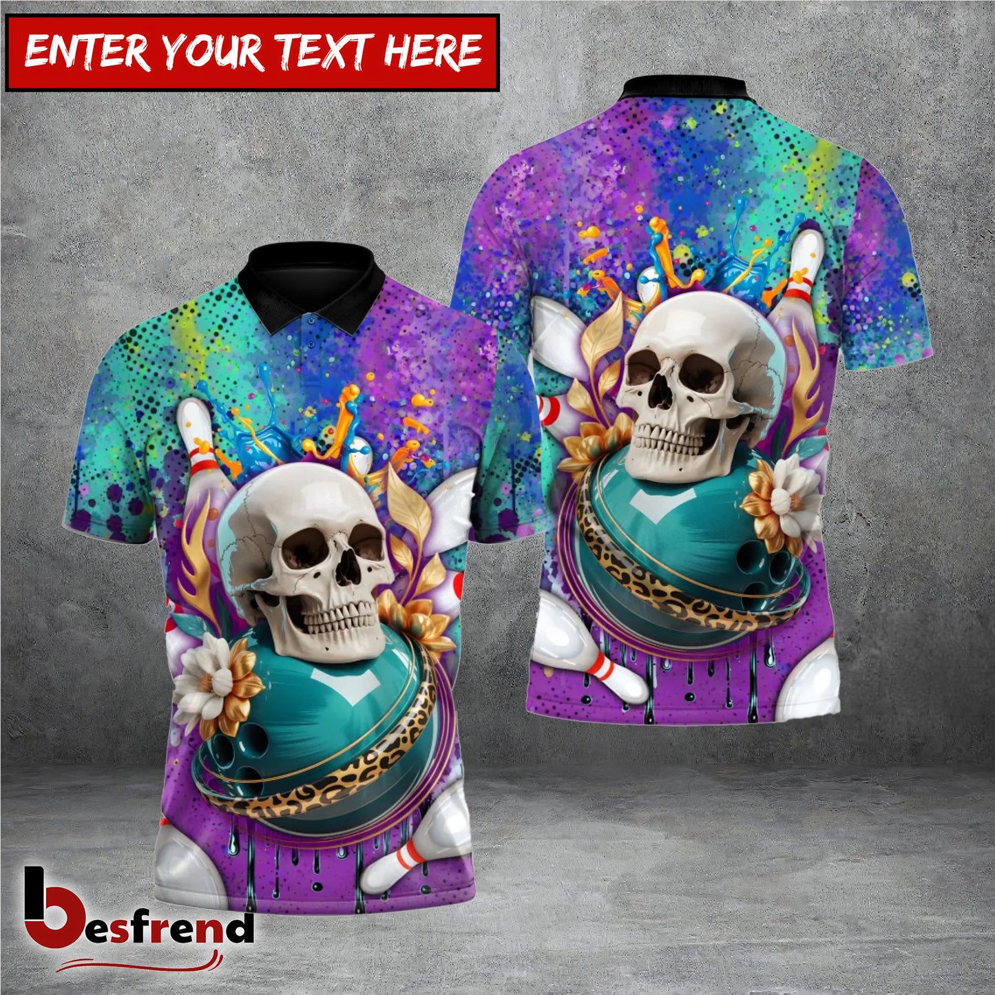 Besfrend Skull Splash Strike Bowling 3D Shirt