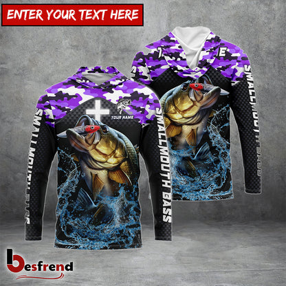 Besfrend Smallmouth Bass Fishing Purple Camo Sport Custom Name  Team Name 3D Shirts