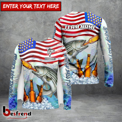 Besfrend Striped Bass Fishing American Flag Beer Custom Name  Team Name 3D Shirts