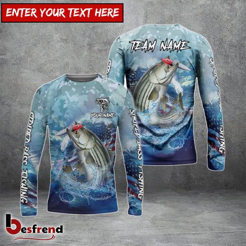 Besfrend Striped Bass Fishing American Flag Seawave Custom Name  Team Name 3D Shirts