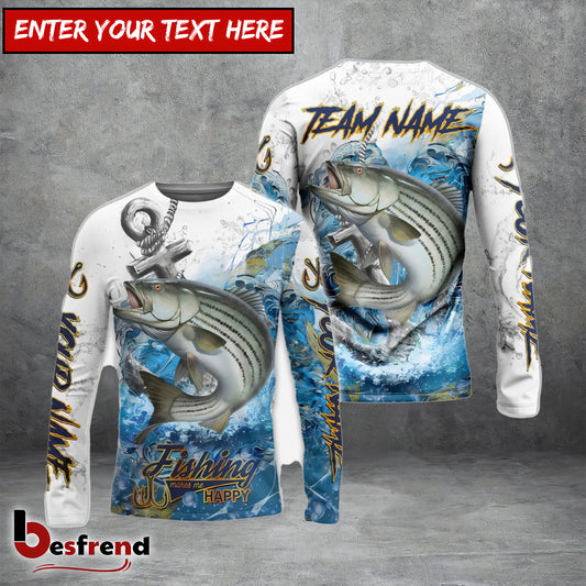 Besfrend Striped Bass Fishing Anchor Ocean Splash Design Name  Team Name 3D Shirts