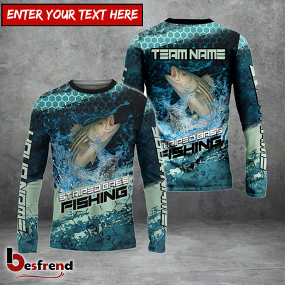 Besfrend Striped Bass Fishing Aqua Strike Custom Name  Team Name 3D Shirts