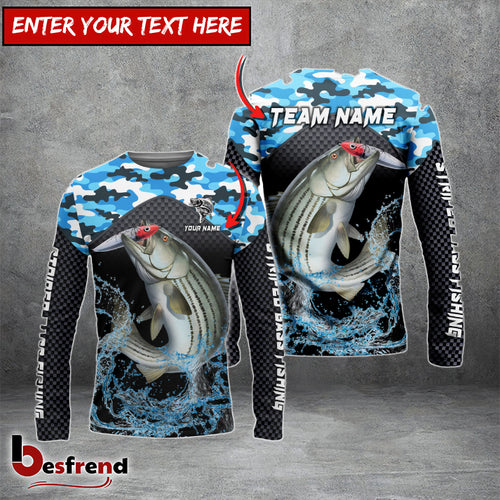 Besfrend Striped Bass Fishing Blue Camo Sport Custom Name  Team Name 3D Shirts