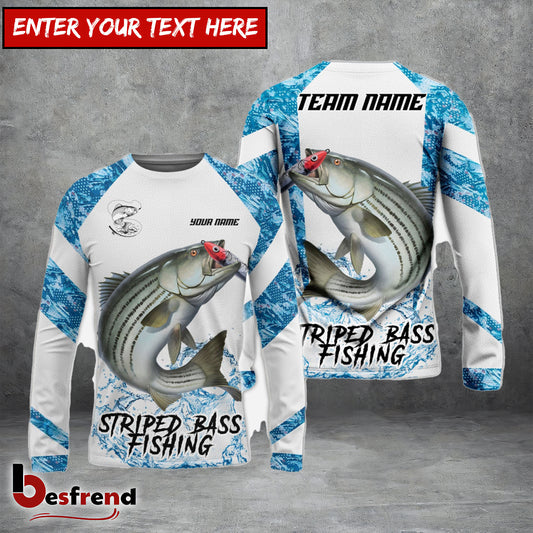Besfrend Striped Bass Fishing Blue Camo White Pattern Sport Custom Name  Team Name 3D Shirts