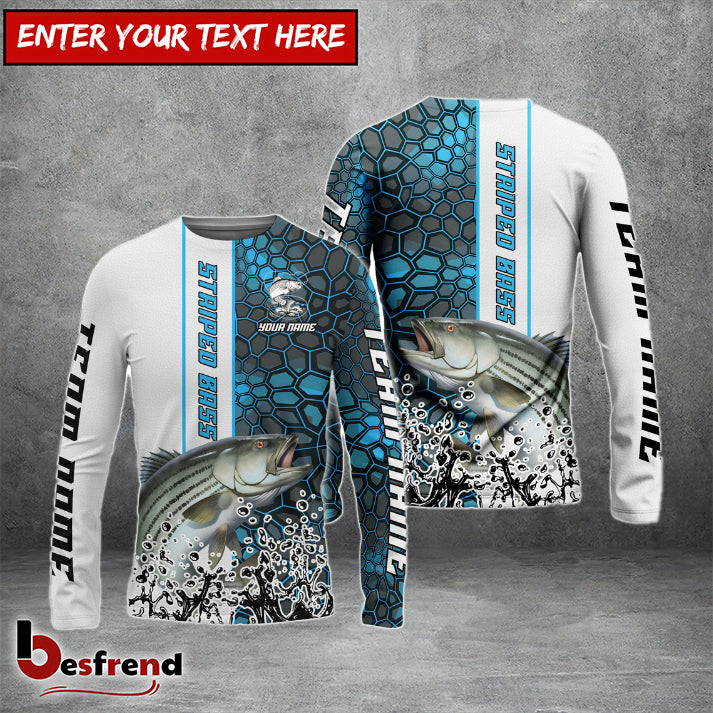 Besfrend Striped Bass Fishing Blue Fin Bling Camo Sport Custom Name  Team Name 3D Shirts