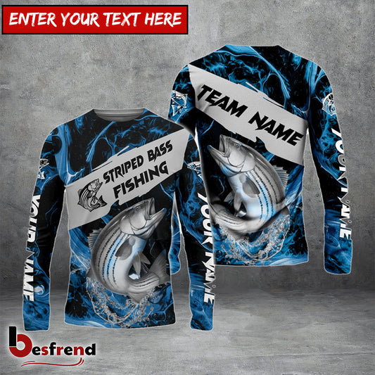 Besfrend Striped Bass Fishing Blue Lava Sport Custom Name  Team Name 3D Shirts