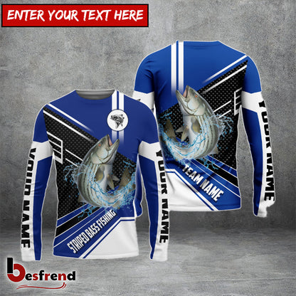 Besfrend Striped Bass Fishing Blue White Sport Custom Name  Team Name 3D Shirts