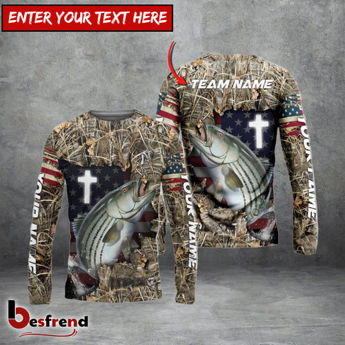 Besfrend Striped Bass Fishing Cross Camo Custom Name  Team Name 3D Shirts