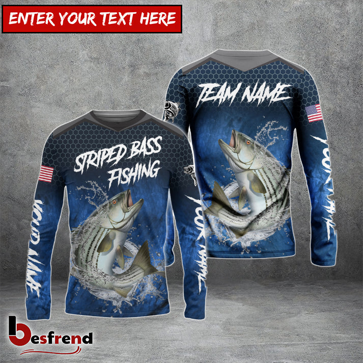 Besfrend Striped Bass Fishing Dark Blue American Sport Custom Name  Team Name 3D Shirts