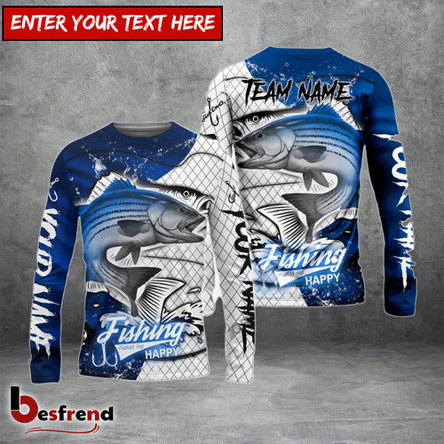 Besfrend Striped Bass Fishing Dark Blue Skin Sport Custom Name  Team Name 3D Shirts