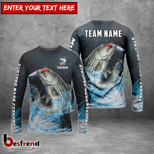 Besfrend Striped Bass Fishing Dark Blue Sport Custom Name  Team Name 3D Shirts