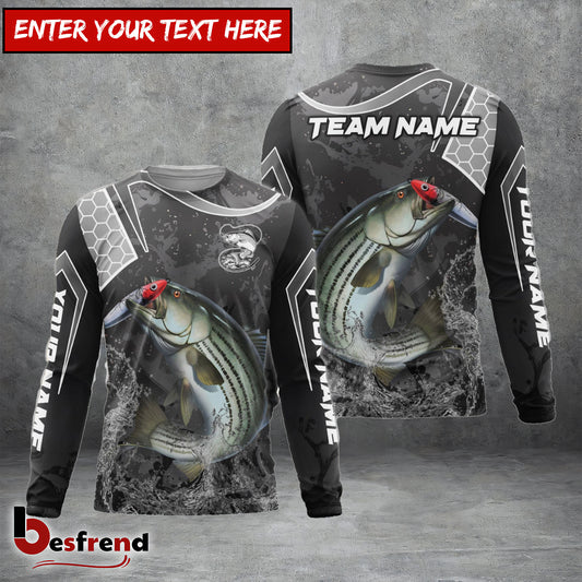 Besfrend Striped Bass Fishing Gray Camo Sport Custom Name  Team Name 3D Shirts