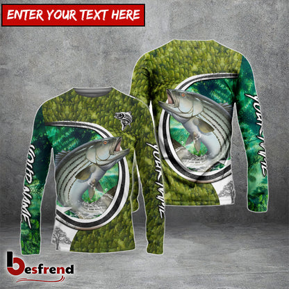 Besfrend Striped Bass Fishing Hook Green Custom Long Sleeves Fishing Shirt