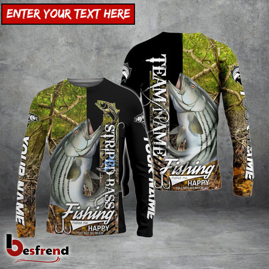 Besfrend Striped Bass Fishing Jungle Camo Custom Name  Team Name 3D Shirts