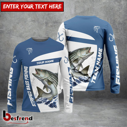 Besfrend Striped Bass Fishing Light Navy Sport Custom Name  Team Name 3D Shirts