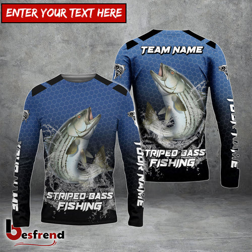 Besfrend Striped Bass Fishing Navy Hexagon Sport Custom Name  Team Name 3D Shirts