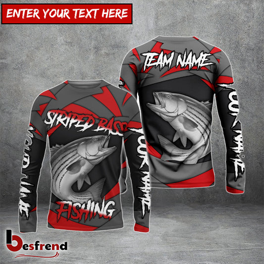 Besfrend Striped Bass Fishing Red Gray Spinning Pattern Custom Name  Team Name 3D Shirts