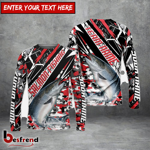 Besfrend Striped Bass Fishing Red Grunge Camo Custom Name  Team Name 3D Shirts