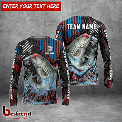 Besfrend Striped Bass Fishing Rising Star Custom Name  Team Name 3D Shirts