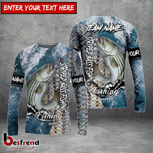 Besfrend Striped Bass Fishing Skin Seawave Custom Name  Team Name 3D Shirts