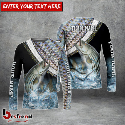 Besfrend Striped Bass Fishing Skin Water Custom Name  Team Name 3D Shirts