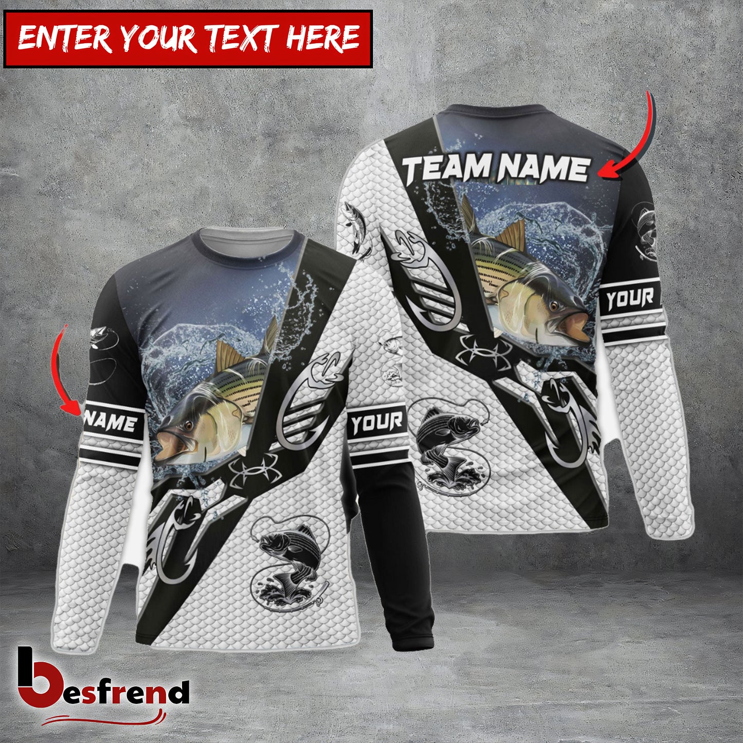 Besfrend Striped Bass Fishing Target Locked Custom Name  Team Name 3D Shirts