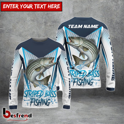 Besfrend Striped Bass Fishing White Blue Camo Sport Custom Name  Team Name 3D Shirts