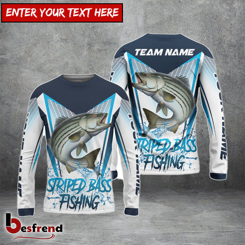Besfrend Striped Bass Fishing White Blue Camo Sport Custom Name  Team Name 3D Shirts