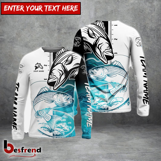 Besfrend Striped Bass Fishing White Blue Water Custom Name  Team Name 3D Shirts