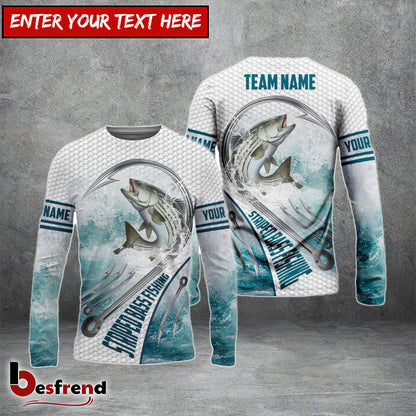 Besfrend Striped Bass Fishing White Fin Water Sport Custom Name  Team Name 3D Shirts