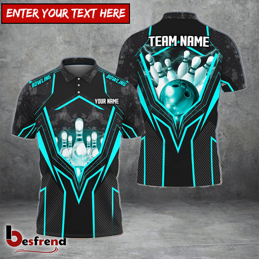 Besfrend Super Thunder Bowling And Pins Break Multicolor Customized Name 3D Shirt