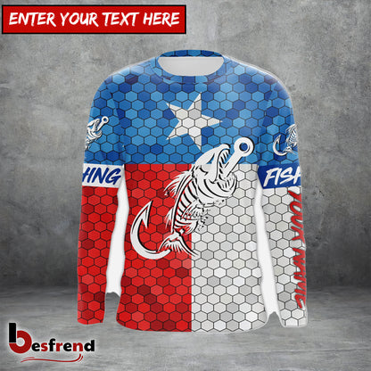 Besfrend Texas Fishing Fish Hook Skull Custom Name  3D Long Sleeve Fishing Shirts