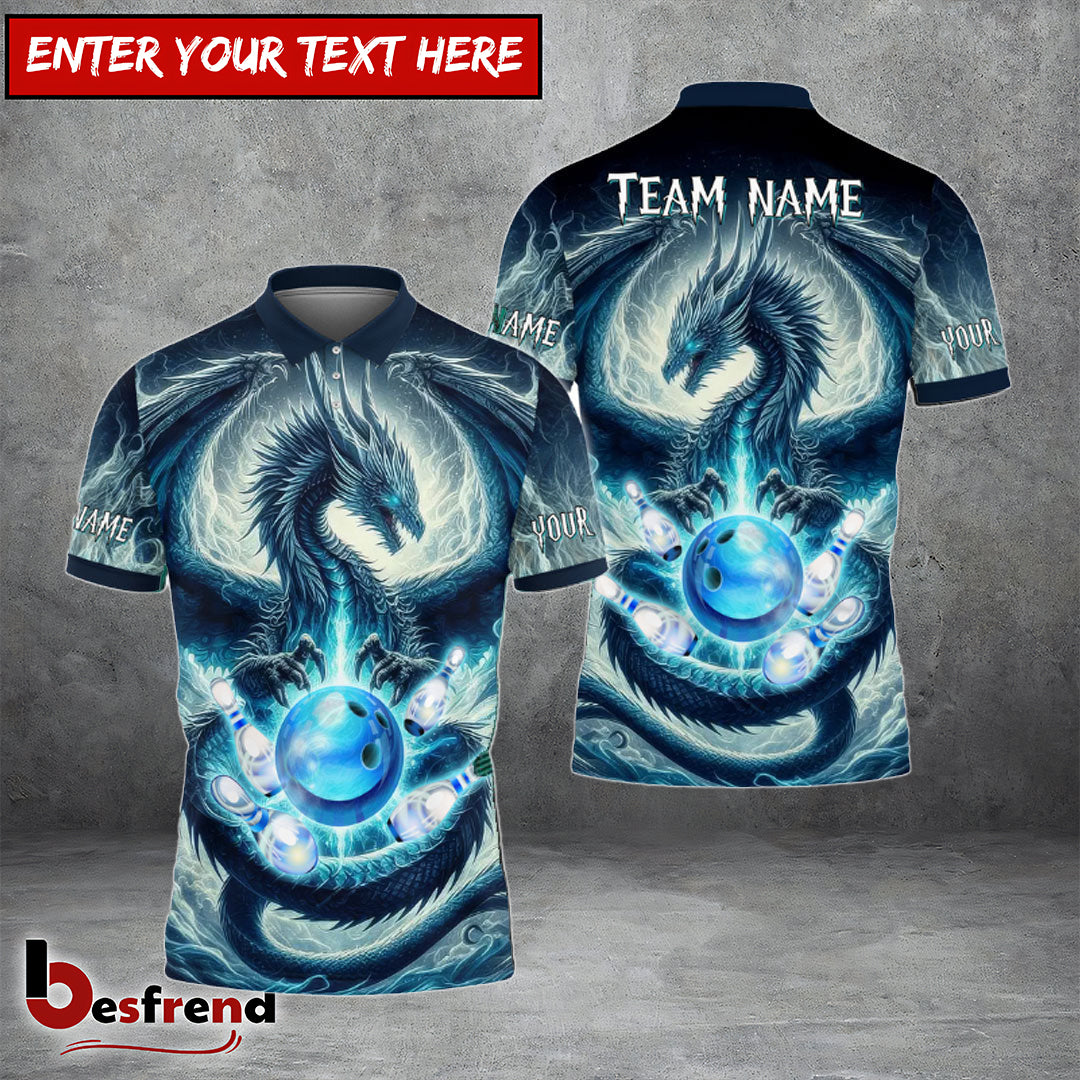 Besfrend The Dragon and Bowling Pins Personalized Name Team Name 3D Shirt
