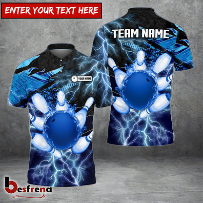 Besfrend Thunder Power Bowling And Pins Personalized Name Team Name 3D Shirt