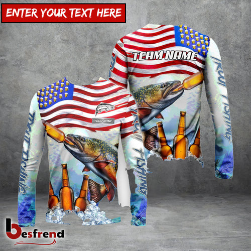 Besfrend Trout Fishing American Flag Beer Custom Name  Team Name 3D Shirts