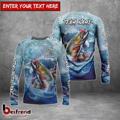 Besfrend Trout Fishing American Flag Seawave Custom Name  Team Name 3D Shirts