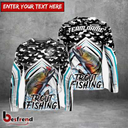 Besfrend Trout Fishing Black Camo Sport Custom Name  Team Name 3D Shirts