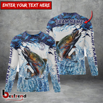 Besfrend Trout Fishing Blue Camo Clear Water Custom Name  Team Name 3D Shirts