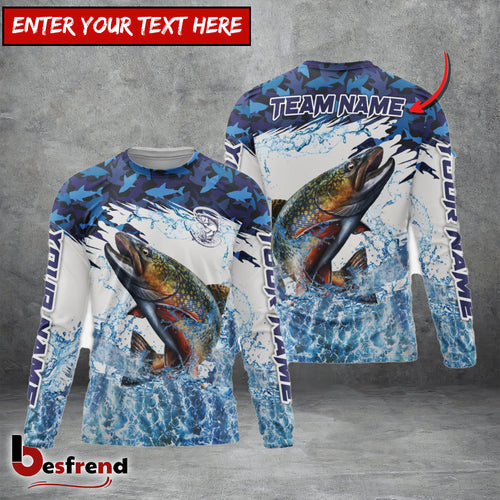 Besfrend Trout Fishing Blue Camo Clear Water Custom Name  Team Name 3D Shirts