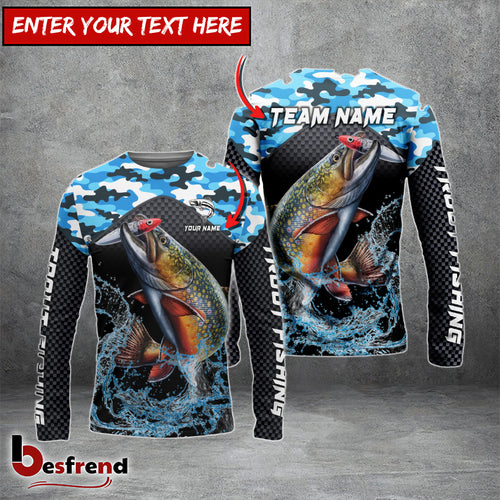 Besfrend Trout Fishing Blue Camo Sport Custom Name  Team Name 3D Shirts