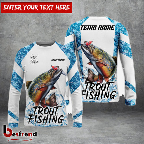 Besfrend Trout Fishing Blue Camo White Pattern Sport Custom Name  Team Name 3D Shirts