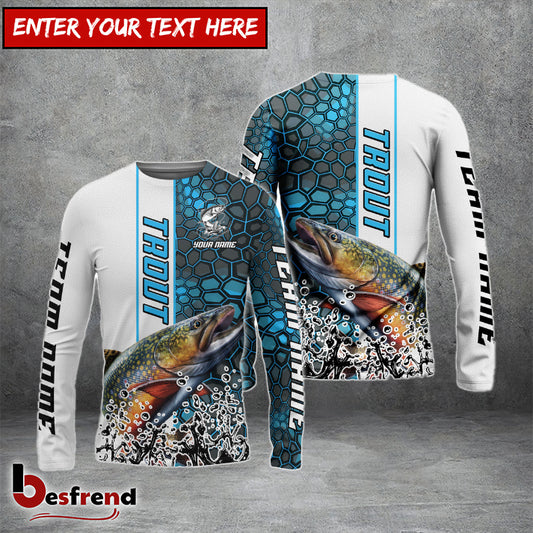Besfrend Trout Fishing Blue Fin Bling Camo Sport Custom Name  Team Name 3D Shirts