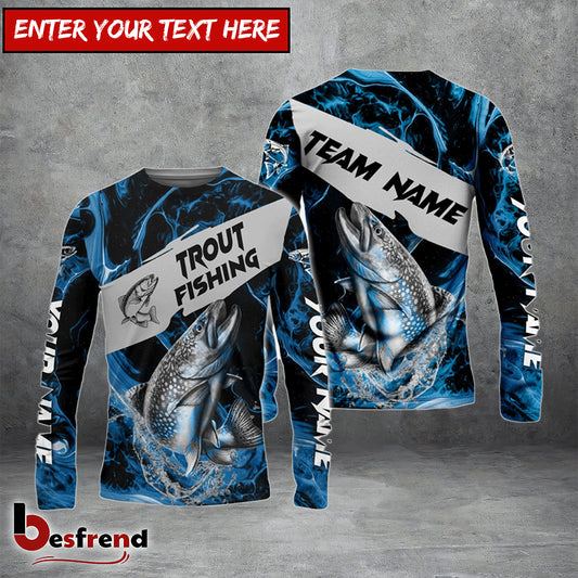 Besfrend Trout Fishing Blue Lava Sport Custom Name  Team Name 3D Shirts